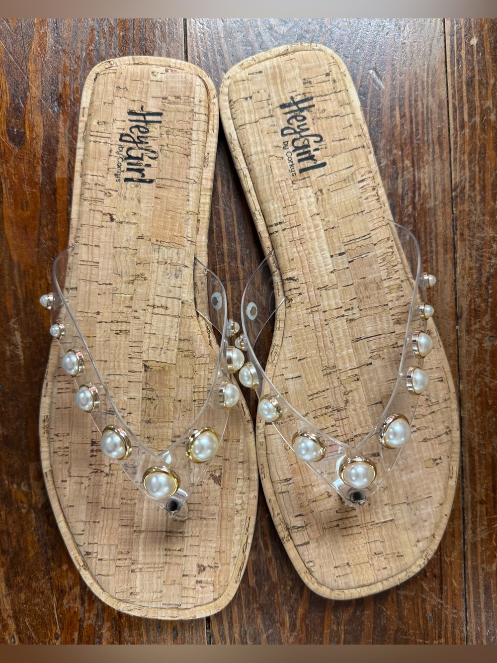 Corkys Clear Pearl-Trim Cork Flip Flops - Jump In